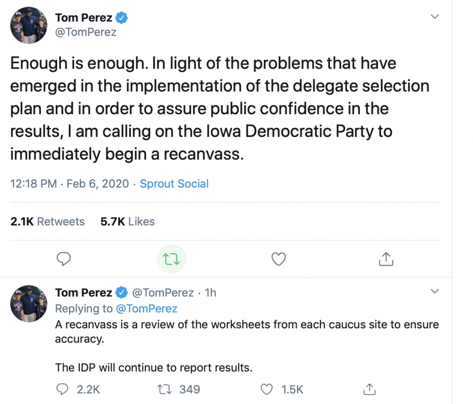 ‘Enough Is Enough’ DNC Chair Calls For Recanvass Of Iowa Caucus Votes ...